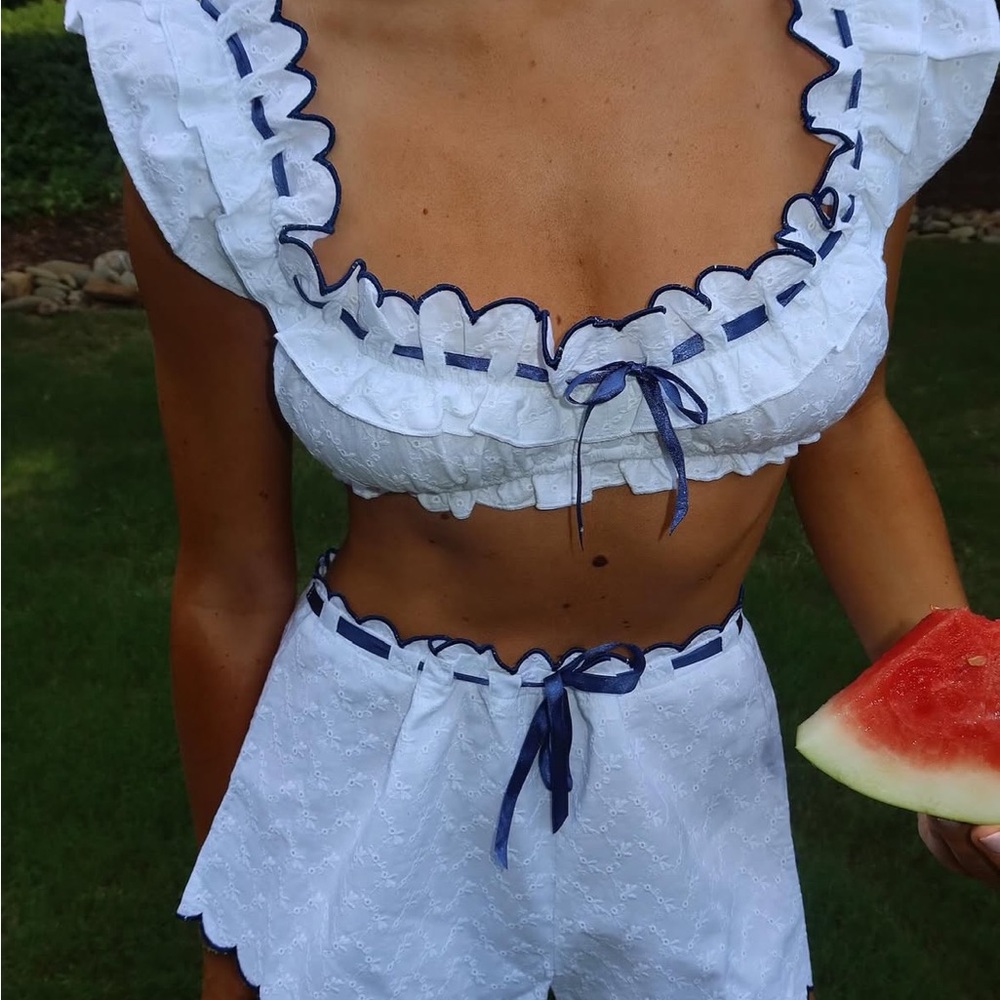 ISO the Bar White and Blue Pajama Set